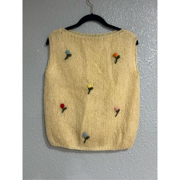 Vintage Sweaters - Vintage 60’s Mohair lined sweater vest with colorful flowers BoHo